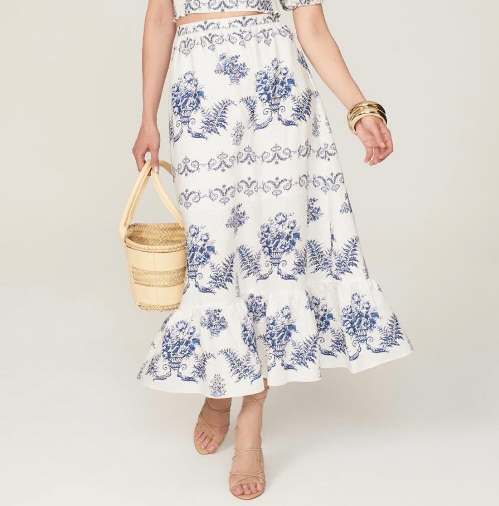 Sachin & Babi Austin Floral Toile Maxi Skirt Blue White XS NWT